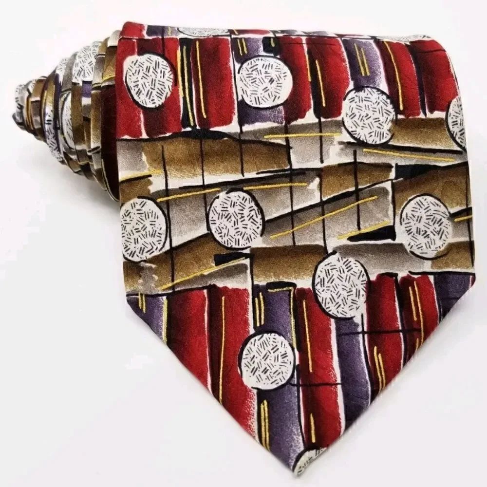 Geometric Studios Red Purple & Tan Abstract Tie